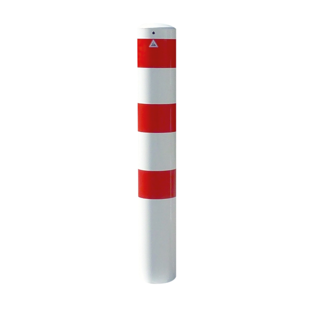 Barrier bollard | Steel tube  193 x 3.6 mm | removable | without lock | Total length in mm 2000 | hot-dip galvanized and white coated withthree red reflecting stripes